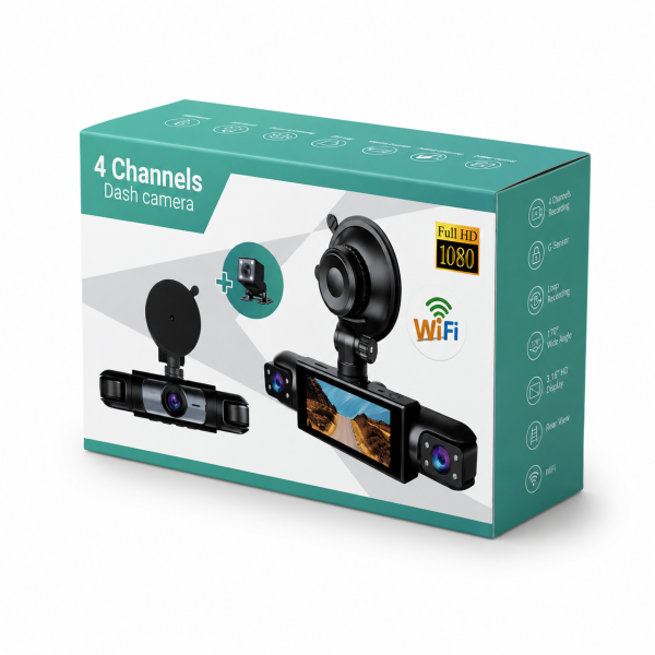 4-Channel 1080P Car Dash Camera | Front + Left + Right + Rear | WiFi